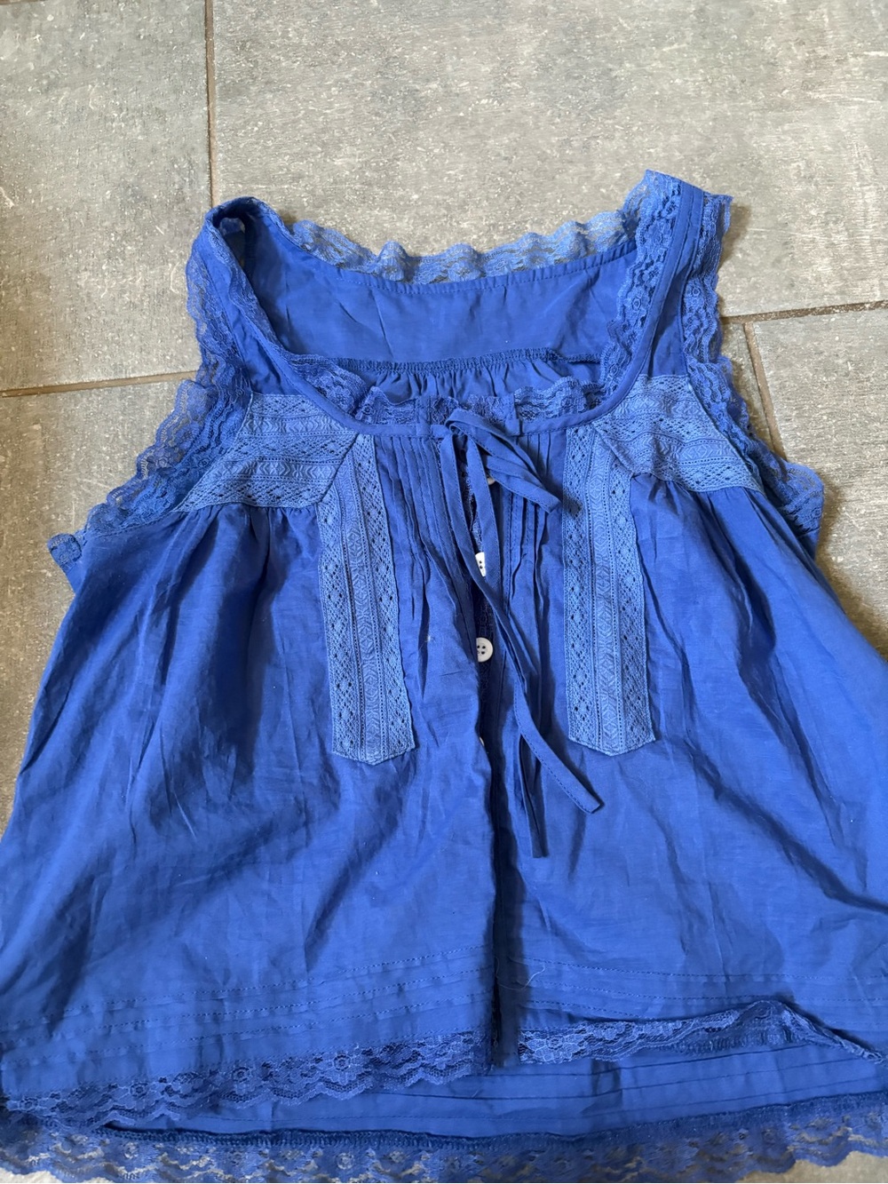 Blue Lace-Trim Sleeveless Women's Top